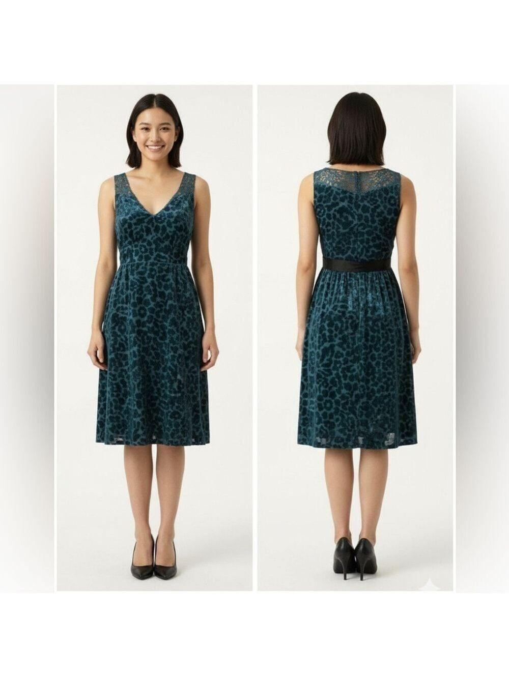ANTHROPOLOGIE MOULINETTE SOEURS Matilija Teal Silk & Velvet Burnout Dress Sz 2